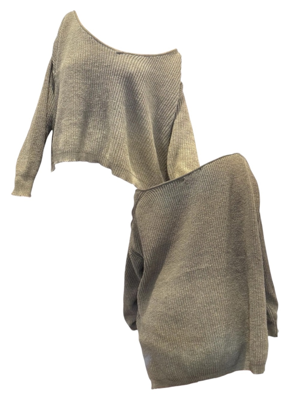 Oversized Grey Knit V Neck Sweater